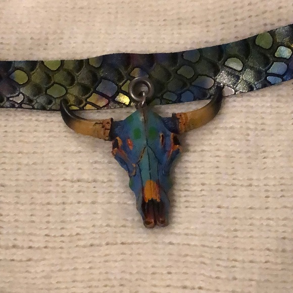 Boho western long horn skull choker - Picture 3 of 6